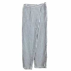 GRIZAS WHITE GREY 100% LINEN STRIPED PANELED WIDE LEG PANTS - XS